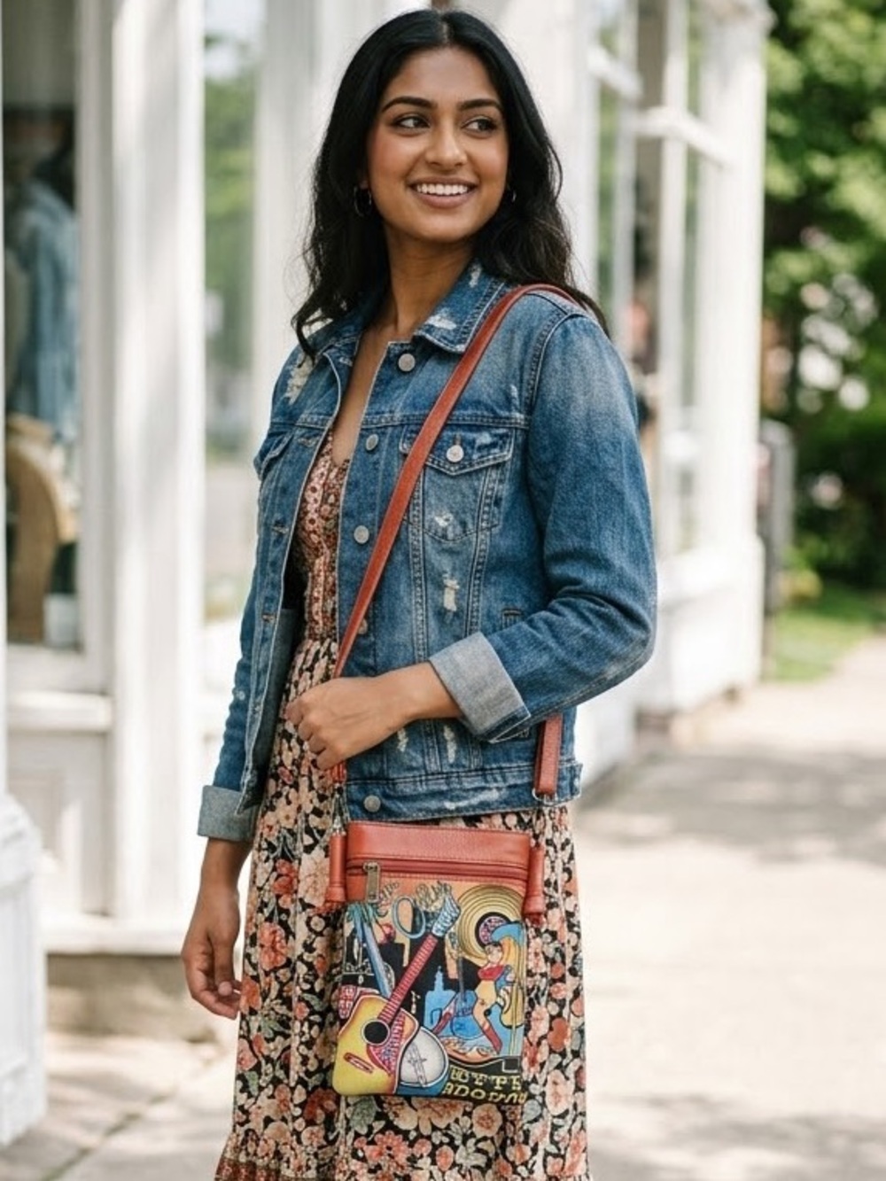 New ANUSCHKA Leather Music City Slim Crossbody Phone Organizer